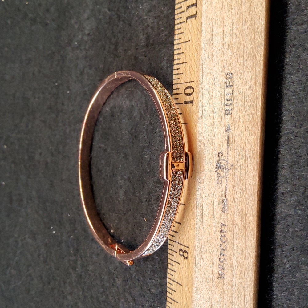 18kt Rose Gold Plated "Belt" Bangle Bracelet with Clear Rhinestones